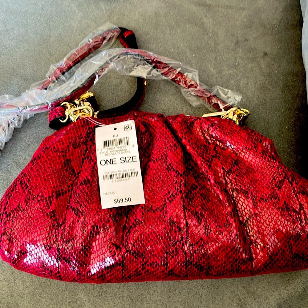 Inc. red snakeskin bag shoulder strap new with tags gold hardware pouch style
